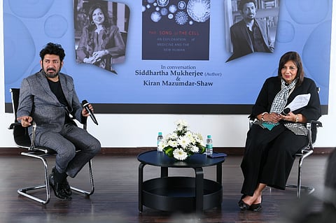 Author Siddhartha Mukherjee during the book launch with Kiran Mazumdar Shaw