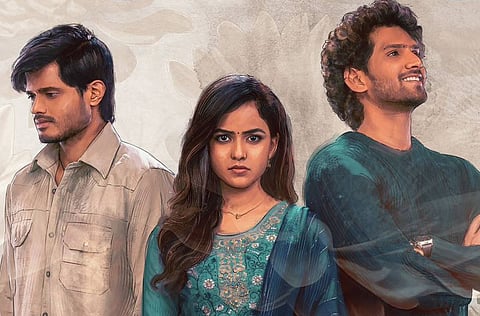 A poster of the film Baby starring Anand Devarakonda, Vaishnavi Chaitanya and Viraj Ashwin