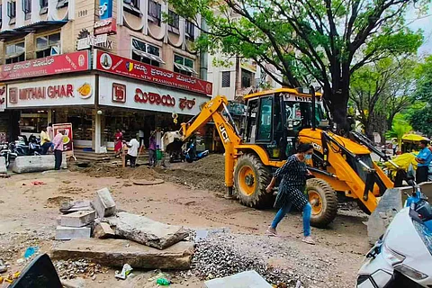 Road work being done in Gandhi Bazaar in Basavangudi