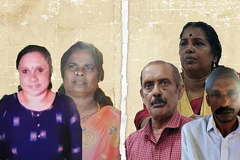 Rosily and Padmam on the left side and Bhagaval, Rashid and Laila standing behind them on the left