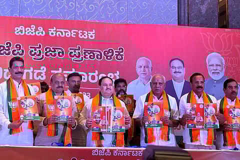 BJP leaders releasing their manifesto ahead of the elections in Karnataka