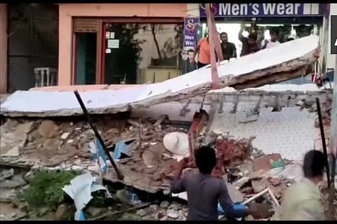 A collapsed building