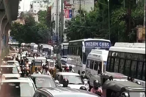 Cab and bus operators park vehicles at Hyd RTA office in protest, ask for tax waiver