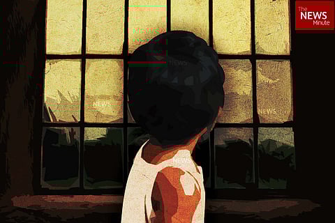 A representational image of a child looking at a window