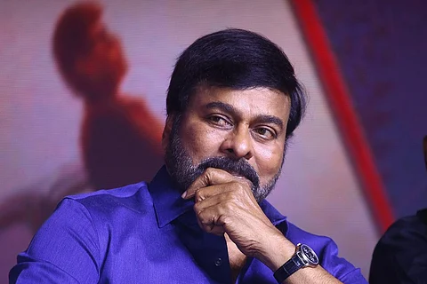 Chiranjeevi addressing the media while promoting his film Godfather