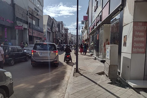 Commercial Street on a Saturday afternoon with faded paver stones