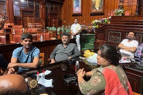 Congress MLAs gathering in protest at Assembly