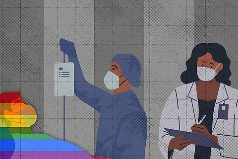 Stylised image representing conversion therapy by hospitals