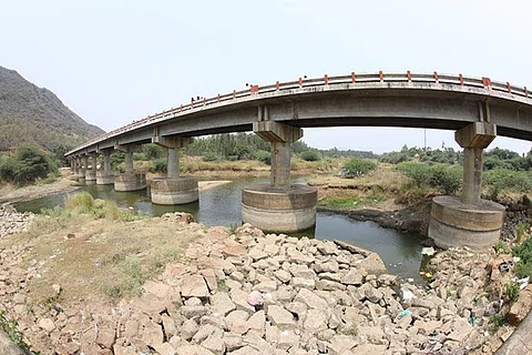 A partially dried canal