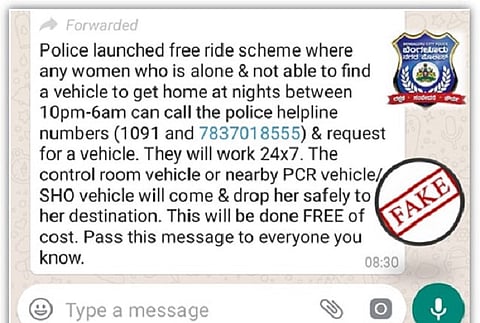 Viral message claiming Bengaluru cops are giving free rides for women is fake