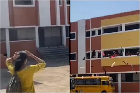 Tribal school girls in Tami Nadu flinging dupattas in the air to welcome writer Geeta Ilangovan