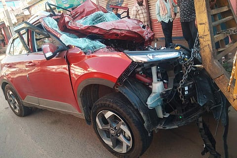 red car smashed