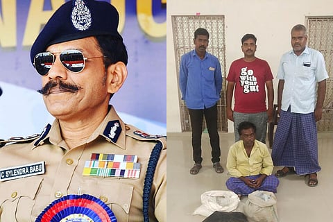 Collage of DGP Sylendra Babu and illicit brewers