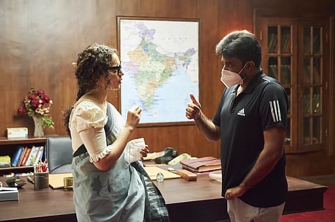 Kangana Ranaut with director AL Vijay on Thalaivi set