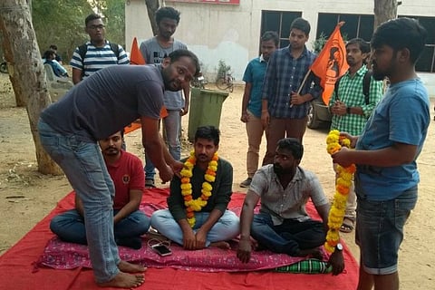 ABVP leader rusticated for abusing UoH professor, launches relay hunger strike