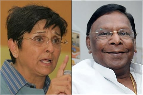 Former Puducherry LG Kiran Bedu and CM V Narayanasamy