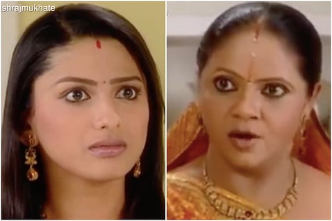 Collage of characters Raashi ben and Kokilaben from Hindi serial Saath Nibhaana Saathiya