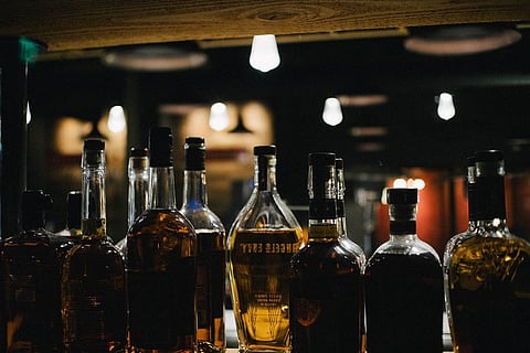 Liqour bottles on a table