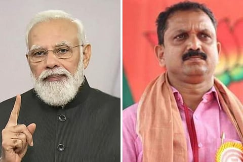 Prime Minister Narendra Modi and Kerala BJP chief Surendran