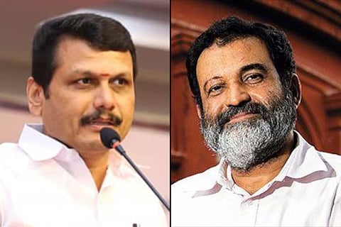 A collage of Minister V Senthilbalaji (left) and Mohandas Pai
