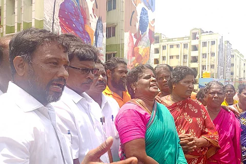 Protestors at the site