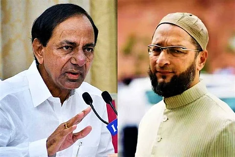 A collage of KCR and Asaduddin Owaisi