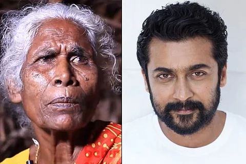Parvathy Ammal on the left and Suriya on the right.