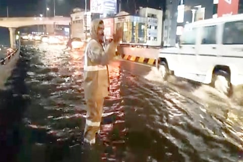 Hyderabad's Punjagutta flyover floods yet again during heavy downpour