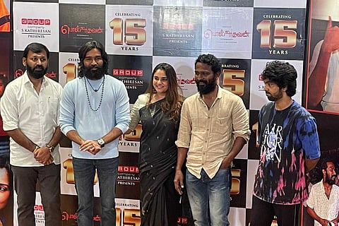 Director of Polladhavan Vetrimaaran with actors Divya Spandana, Dhanush, music composer GV Prakash and producer Kathiresan