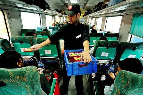 Food being served on a Shatabdi train