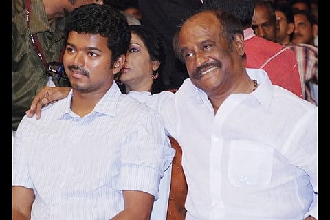 Vijay meets Rajinikanth and Shankar at shooting spot