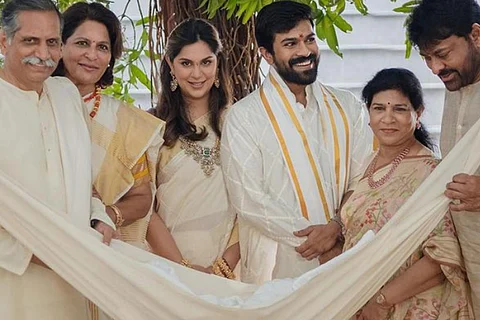 Ram Charan and his Upasana with their in-laws at the naming ceremony of their child