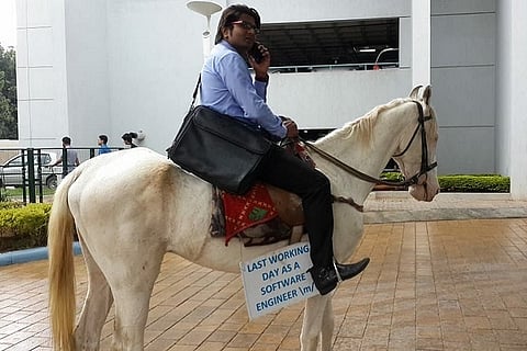 Frustrated with Bengaluru traffic, techie ditches bike for a horse on last day of work