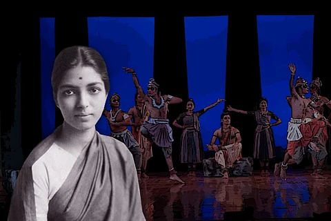 Rukmini Arundale against the backdrop of a dance-drama