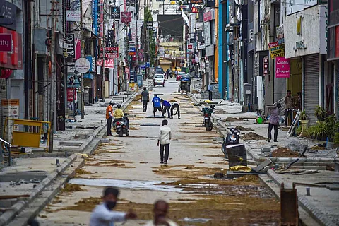 Construction work in Bengaluru Smart City project in Commercial Street