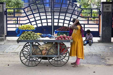 Street Vendor selling produce out of a pushcart