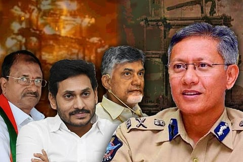 A collage of Andhra DGP, Chandrababu Naidu, YS Jagan Mohan Reddy and Somu Veerraju