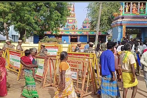 Members from the Dalit community entering the Mariamman temple