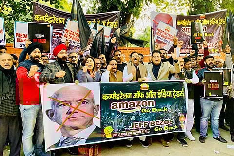 ‘Go back Jeff Bezos’: Traders across the country protest Amazon CEO’s visit to India