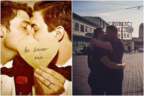 In defiance of Orlando shooting, social media users are sharing pictures of #TwoMenKissing