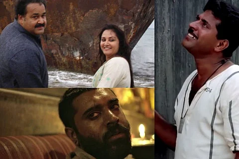 Collage of screenshots from Moothon, Pranayam and Mathilukal