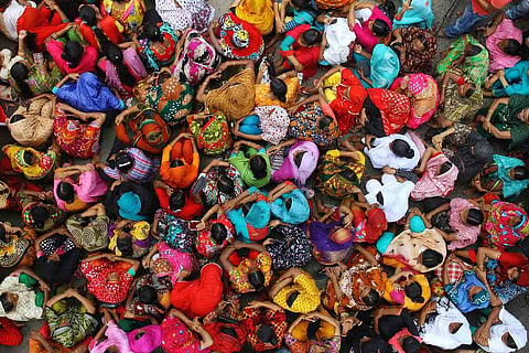 Aerial shot of women sitting together