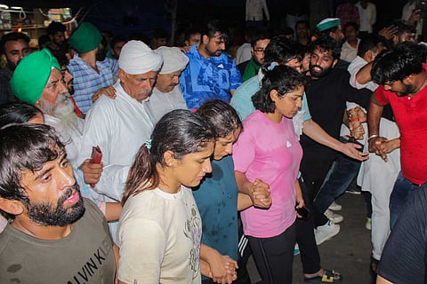 Protesting wrestlers in Haridwar