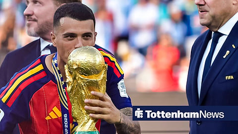 Pedro Porro kissing World Cup trophy after Spain success vs Argentina