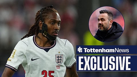 Tottenham star Djed Spence in action for England and Roberto De Zerbi