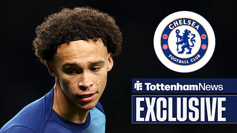 Malachi Hardy in Tottenham gear, Chelsea badge in inset