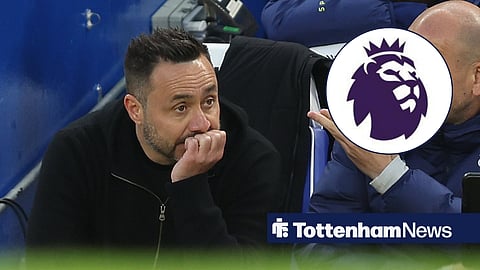 Tottenham boss Roberto De Zerbi and Premier League badge in inset