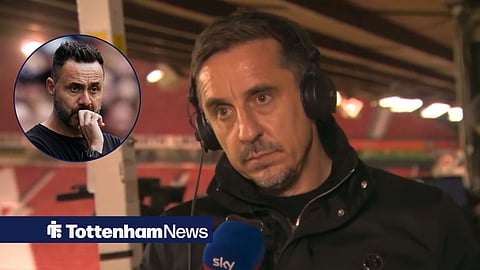 Gary Neville speaking on Sky Sports, with Roberto De Zerbi in a circular frame inset