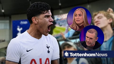 Mateus Fernandes in action for Tottenham, Martin Keown and Steph Houghton on Match of the Day