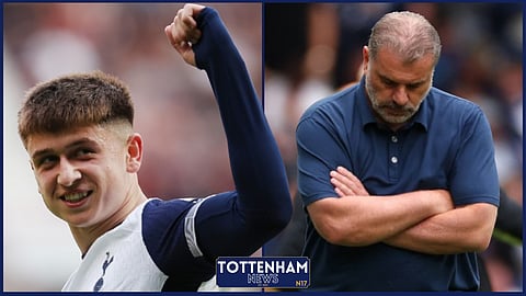 Ange Postecoglou and Tottenham forward Mikey Moore